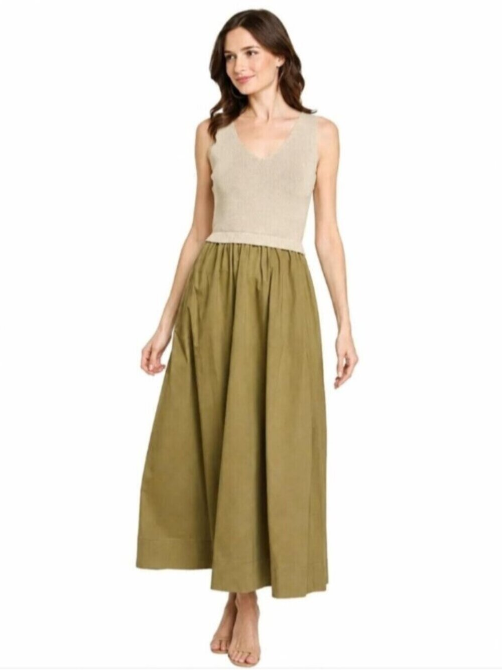 NWT TAYLOR Olive Green Poplin Skirt Midi Dress